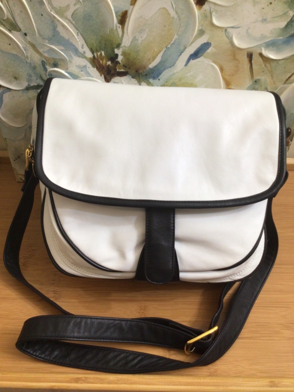 Vintage 80s Black and White Leather Crossbody Bag